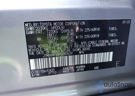 2023 Toyota Rav4 Hybrid Xle Premium z USA, uszkodzony, nr VIN JTMB6RFV8PD083629